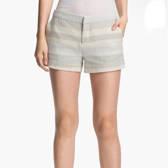 Joie ‘Merci’ Blue and Cream Striped Woven Cotton Mid Rise Dress Shorts Size 4 - Picture 1 of 9